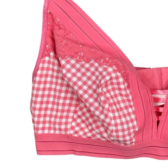 Cacique Bralette 14/16 NWT Pink Gingham Plaid Adjustable Unlined Comfortable - Picture 2 of 6
